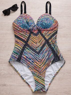 Multicolor Patterned One-Piece Swimsuit with Supportive Cups
